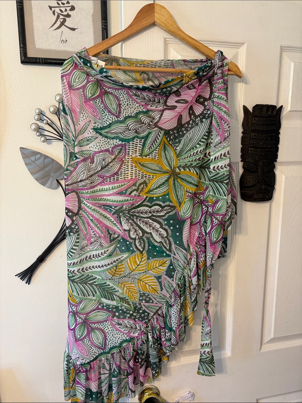 Profile By Gottex Tropical Floral Sarong Wrap in Green, Pink & Yellow